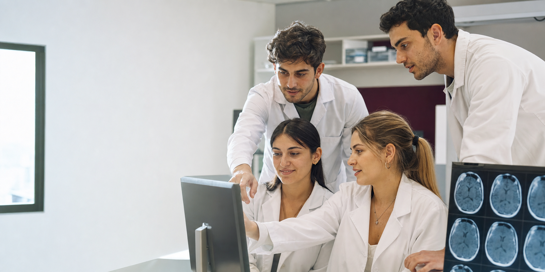 Estudiantes de tecnologías médicas trabajando en un laboratorio